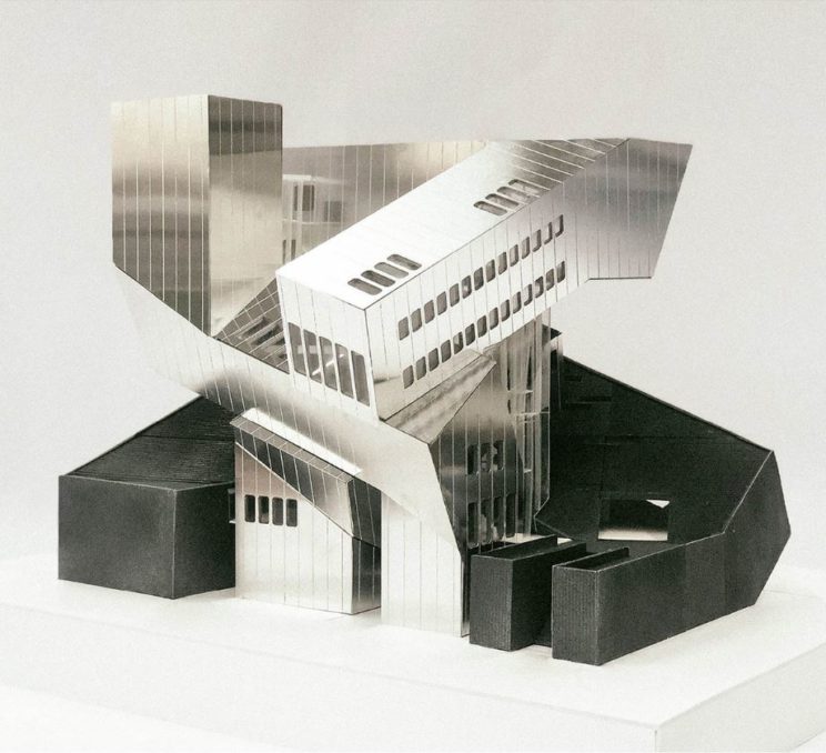 silver aluminium and black matboard architectural scale model