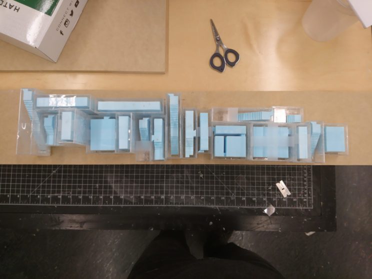 19 custom molds made of laser-cut/scored acrylic and blue foam