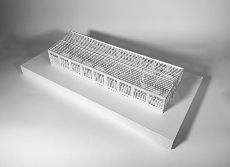 1/4" scale view of entire model sitting on a base