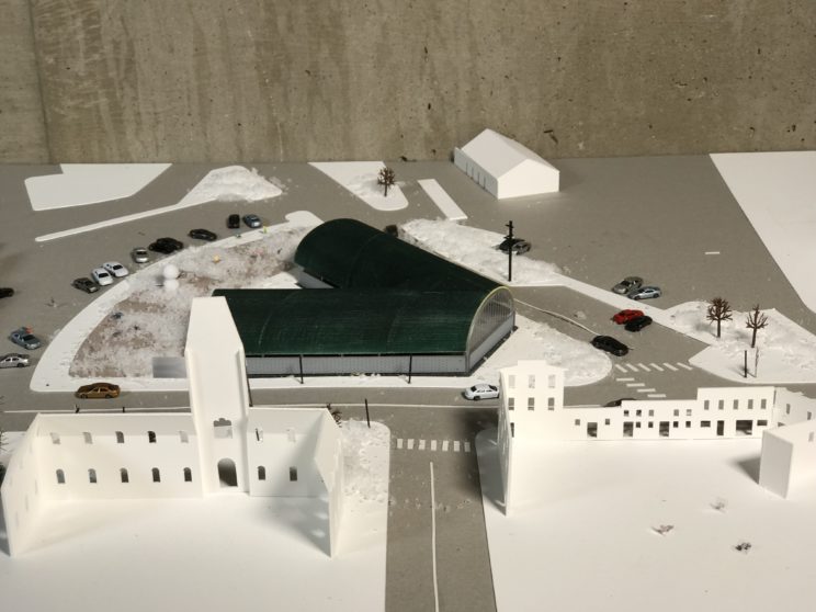close up of site model with buildings