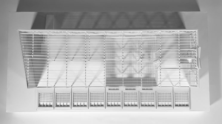 1/4" scale rooftop view of model with one wall open