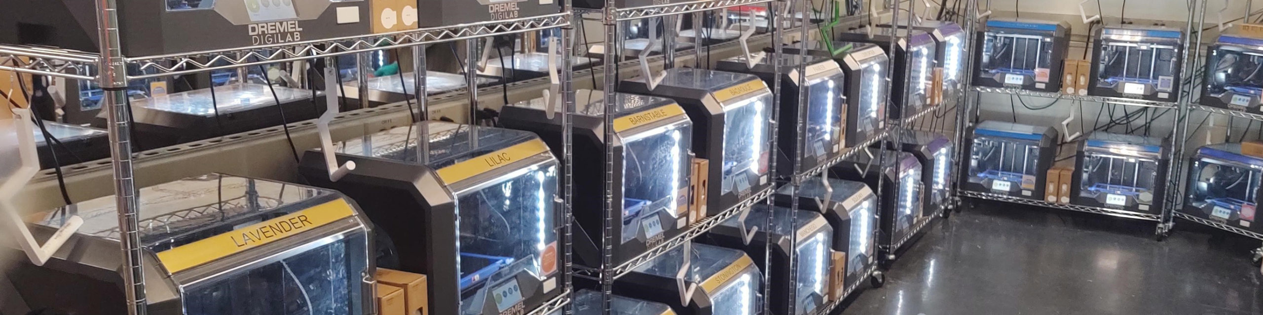 Photo of self-serve 3D printers in third floor studio area of Gund Hall.